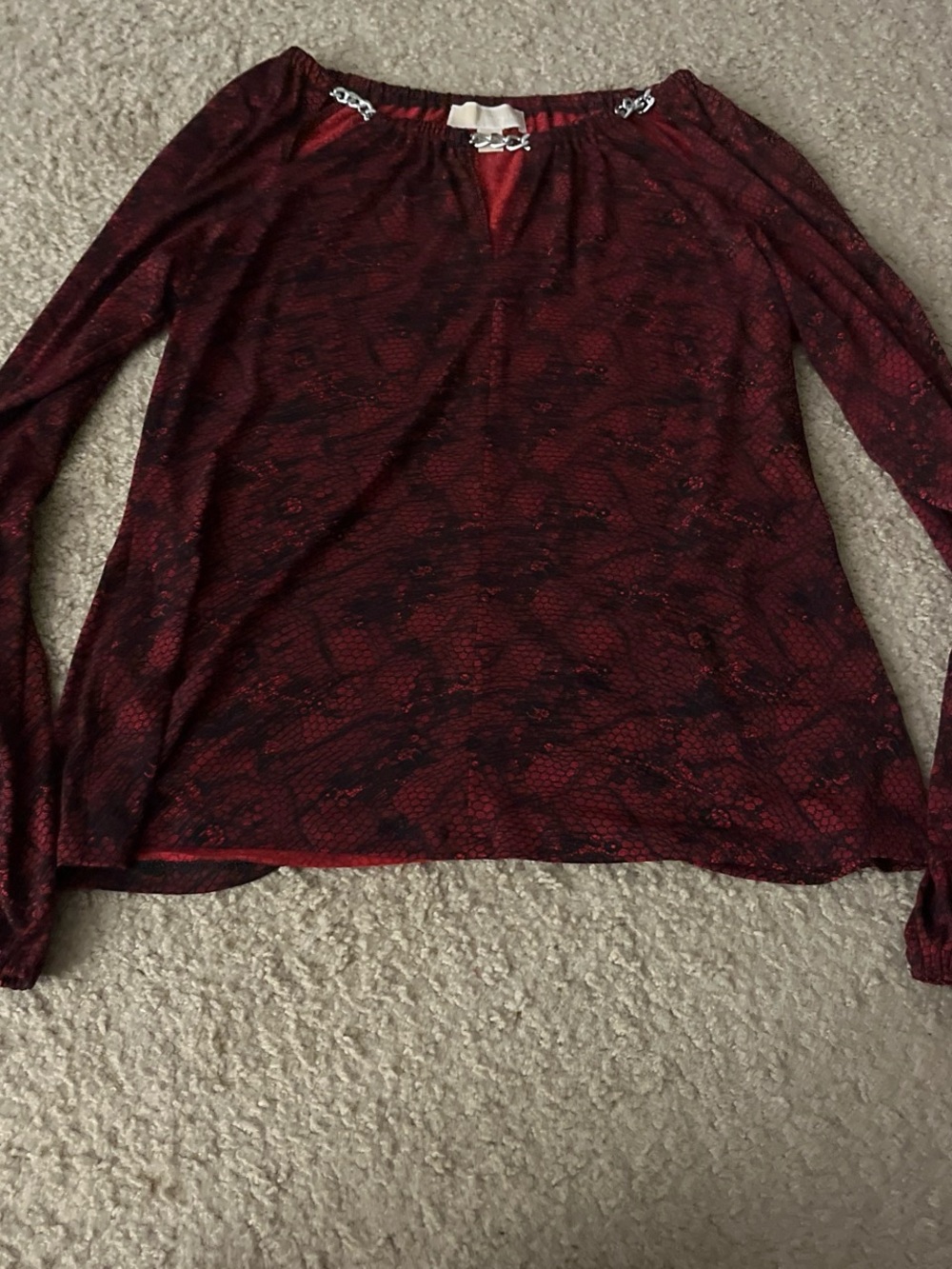 Michael Kors Burgundy Snake-Print Long Sleeve Top